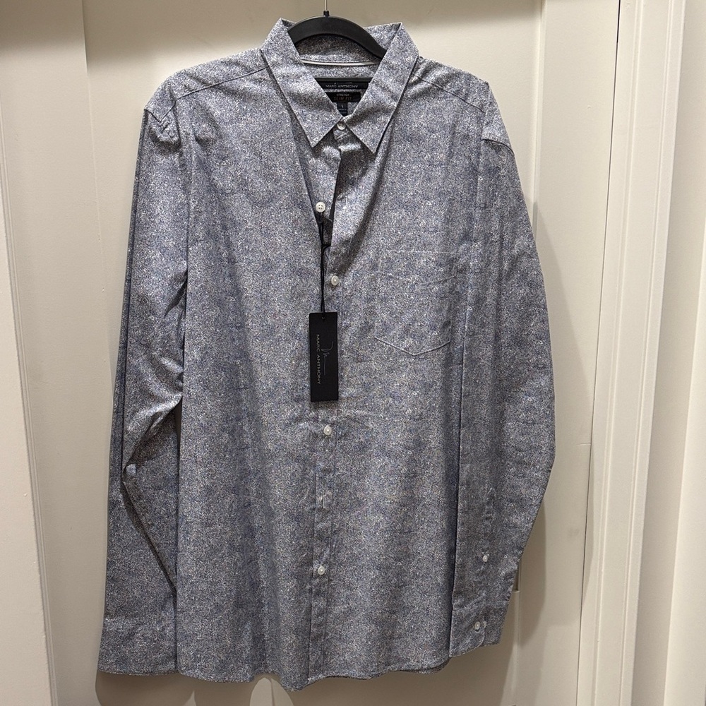 Marc Anthony Men's Blue-Gray Casual Button-Down Shirt
